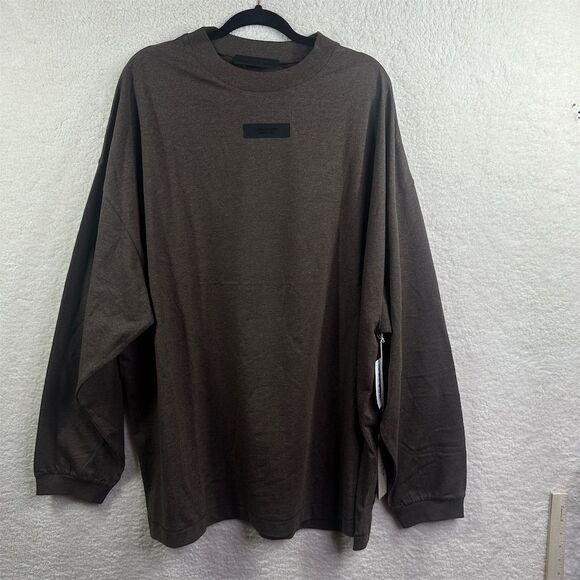 Fear of God Essentials Men's Long Sleeve Tee Brown Size L Crew Neck Oversized - Picture 2 of 13